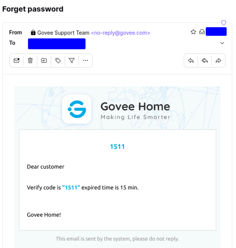 Govee Password Reset E-Mail